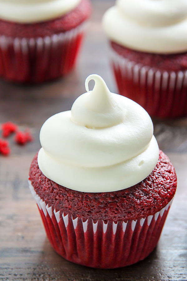 Supremely moist red velvet cupcakes topped with luscious cream cheese frosting - made in just ONE bowl! 