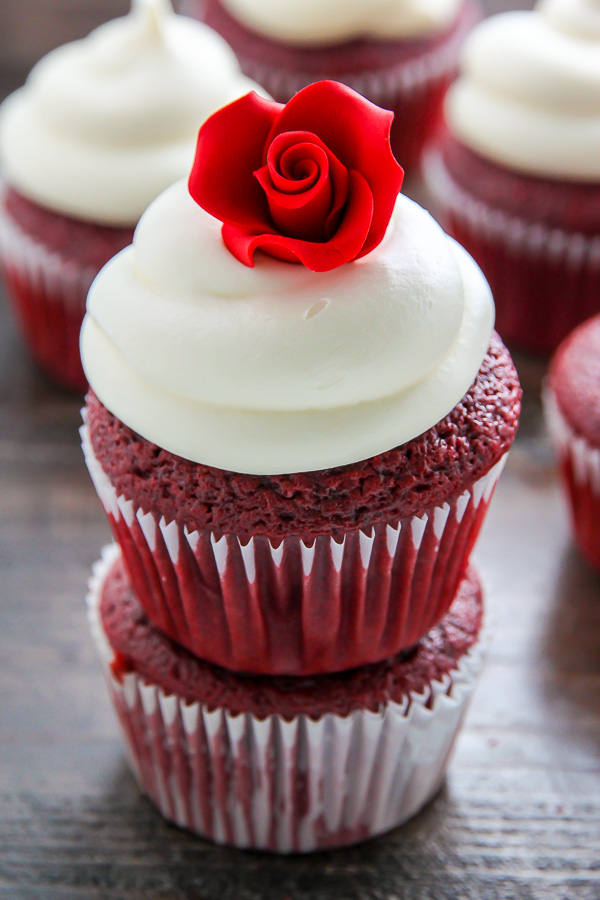 Supremely moist red velvet cupcakes topped with luscious cream cheese frosting - made in just ONE bowl!