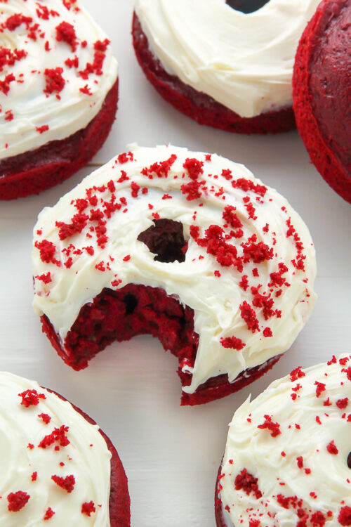 Red velvet donuts topped with cream cheese frosting! Bonus: They're ready in just 20 minutes.