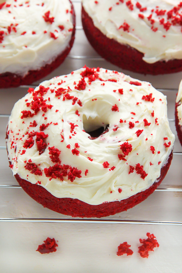 Red velvet donuts topped with cream cheese frosting! Bonus: They're ready in just 20 minutes.