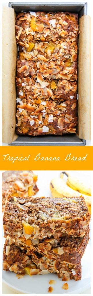 Sweet and fruity, this supremely moist banana bread is bursting with tropical flavors. 