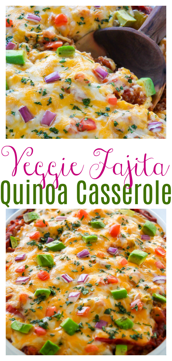 This easy, cheesy Veggie Fajita Quinoa Casserole is ready in just 45 minutes! And the leftovers are even MORE delicious the next day. Vegetarians and carnivores love this easy veggie casserole recipe!