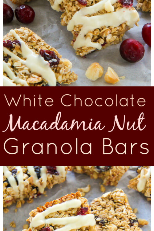 Loaded with cranberries, macadamia nuts, and topped with a sweet drizzle of white chocolate. These homemade granola bars are as easy as they are irresistible!