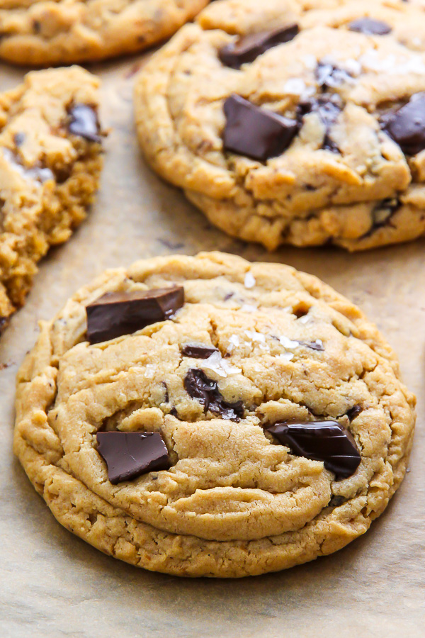 Ultra thick soft batch peanut butter cookies loaded with chocolate chunks! Perfect with a cup of coffee or a cold glass of milk.