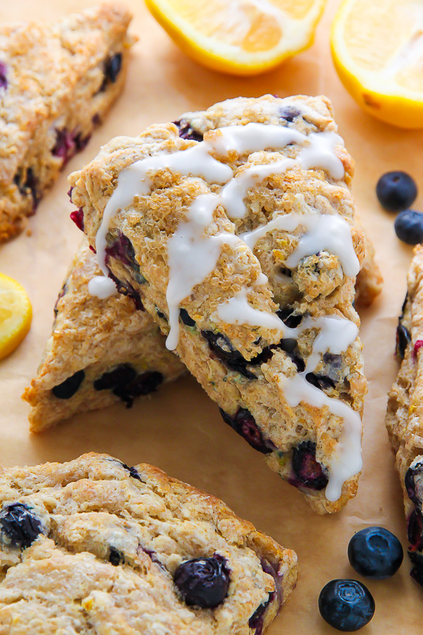 Lightened up Greek yogurt blueberry scones infused with lemon flavor and topped with a sweet lemon glaze. Simply irresistible!