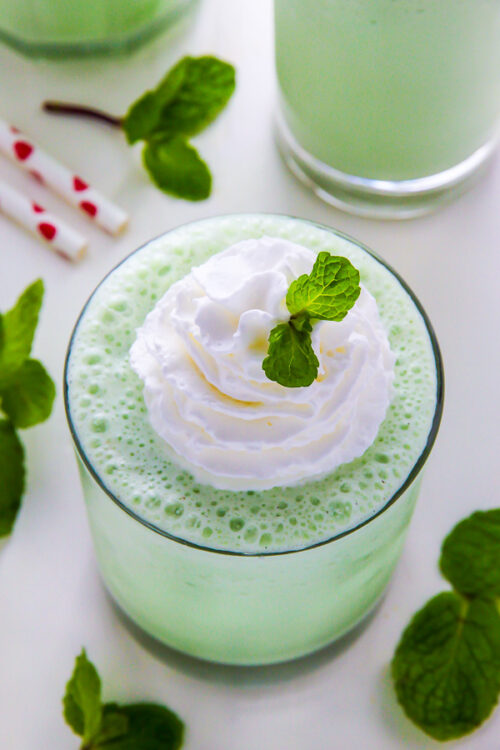 A super easy homemade version of the famous Shamrock Shake! Sweet, creamy, minty goodness in every sip.
