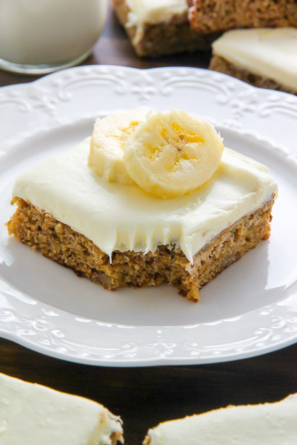 Ultra soft Old-fashioned banana bars topped with homemade cream cheese frosting and finished off with fresh banana slices. One of my favorite recipes!