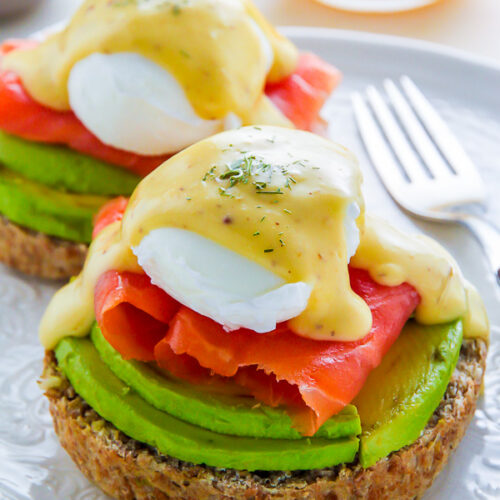 Smoked Salmon and Avocado Eggs Benedict - Baker by Nature