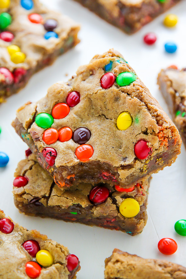 Chewy Brown Butter M&M Blondies - Baker by Nature