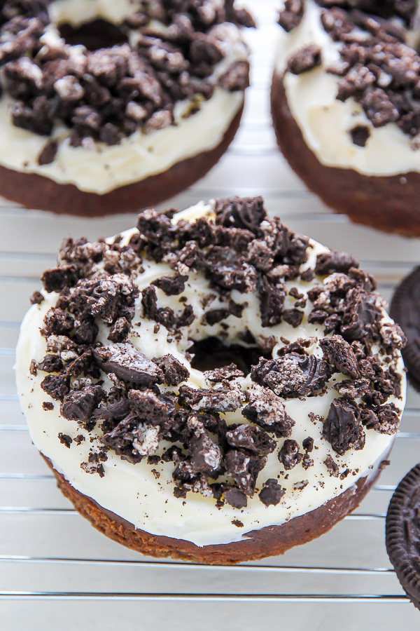 Oreo Cookies and Cream Donuts are baked, not fried, and ready in just 20 minutes!