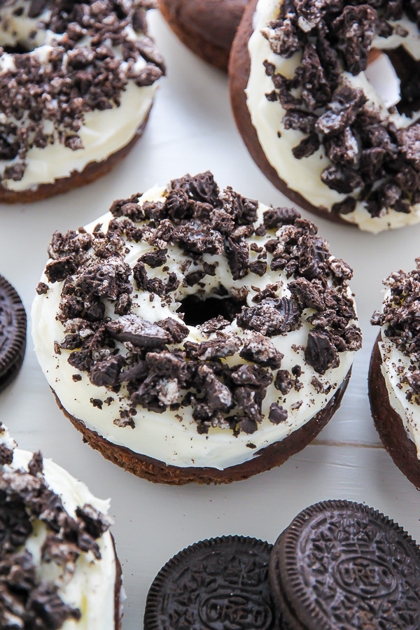 Oreo Cookies and Cream Donuts are baked, not fried, and ready in just 20 minutes! 