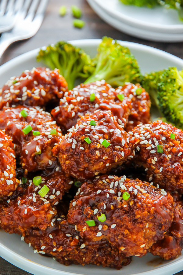 Crispy, saucy, and supremely flavorful Sesame chicken! Oven baked and ready in less than an hour.