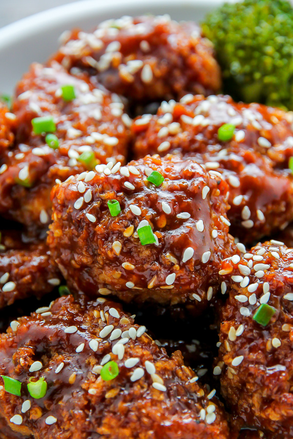 Crispy, saucy, and supremely flavorful Sesame chicken! Oven baked and ready in less than an hour.