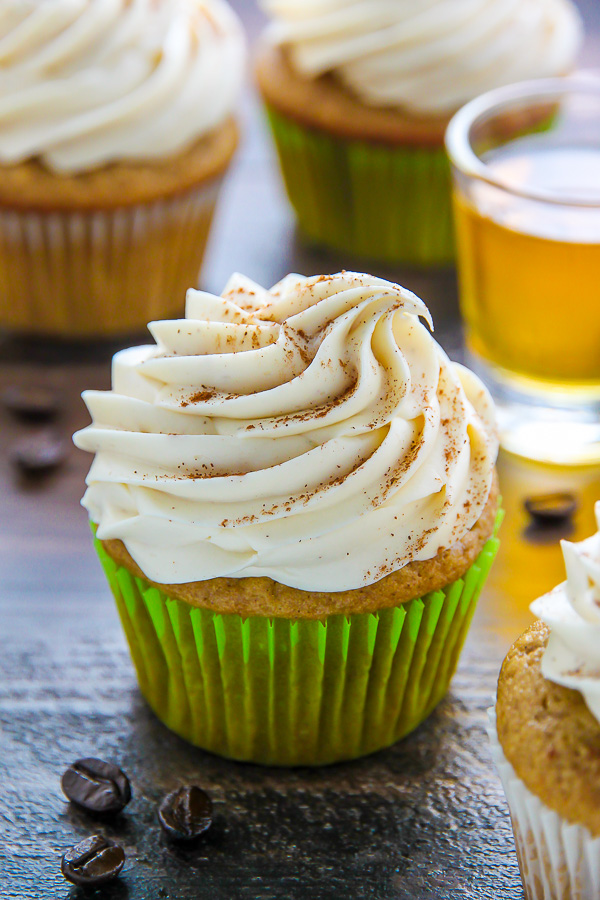 Supremely moist Irish coffee cupcakes topped with boozy buttercream! This one is for adults only