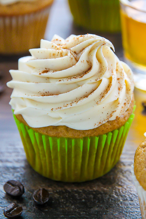 Supremely moist Irish coffee cupcakes topped with boozy buttercream! This one is for adults only