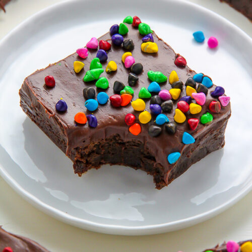 Super fudgy homemade brownies topped with decadent chocolate frosting!