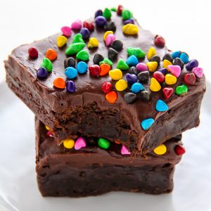 Super fudgy homemade brownies topped with decadent chocolate frosting!