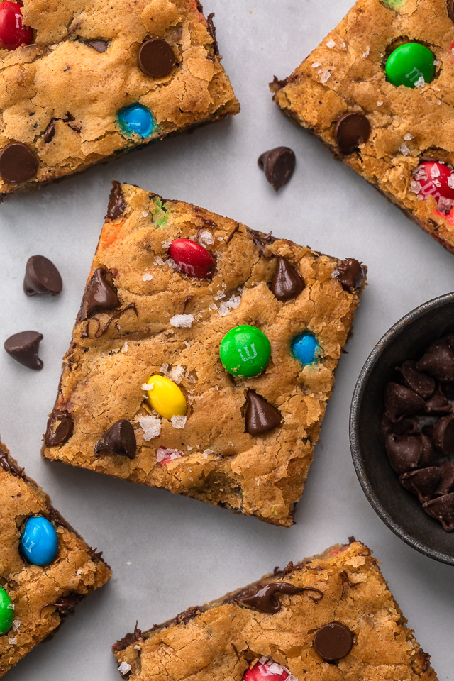 Brown Butter M&M Cookie Bars - Baking With Butter