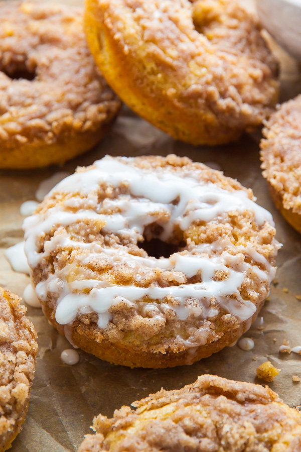 Baked, not fried, these Coffee Cake Donuts are ready in less than 30 minutes! The Vanilla Glaze makes them irresistible!