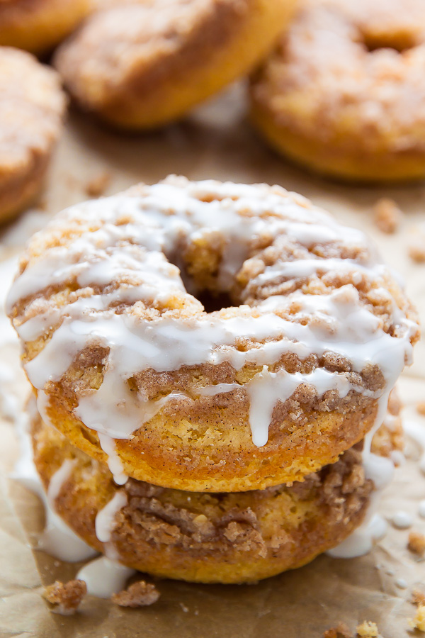 Baked, not fried, these Coffee Cake Donuts are ready in less than 30 minutes! The Vanilla Glaze makes them irresistible!