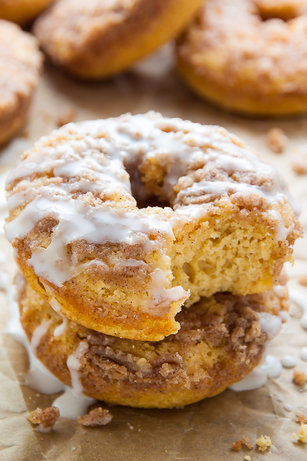 Baked, not fried, these Coffee Cake Donuts are ready in less than 30 minutes! The Vanilla Glaze makes them irresistible!