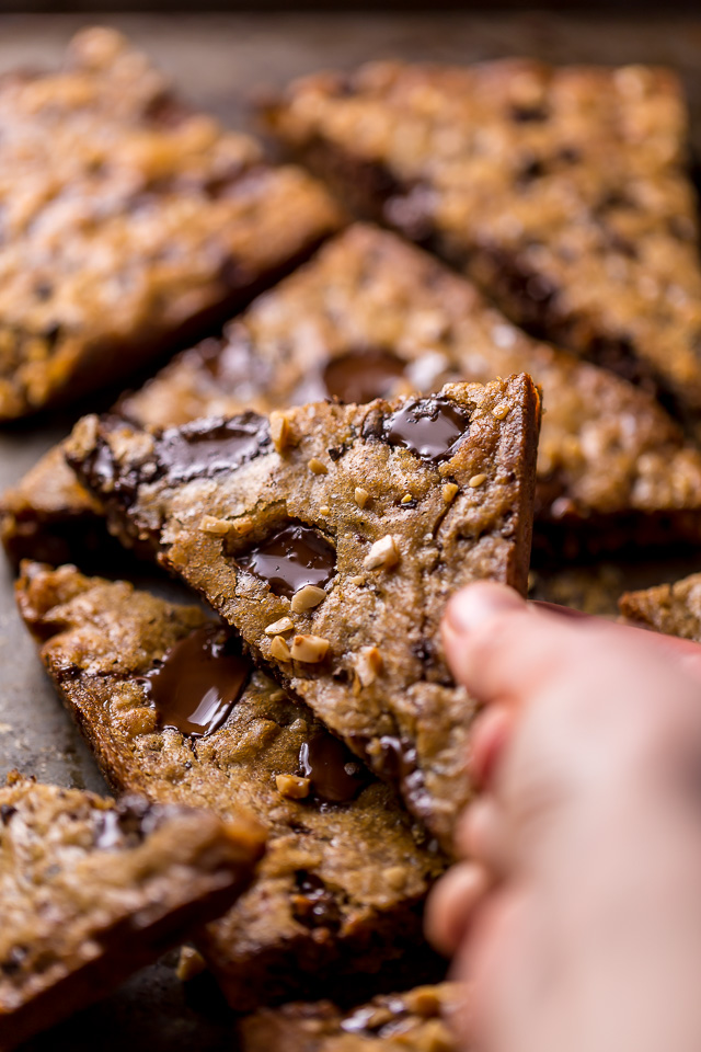 These thick and chewy brown butter espresso toffee blondies loaded with toffee are made in one bowl! So easy and SO delicious!