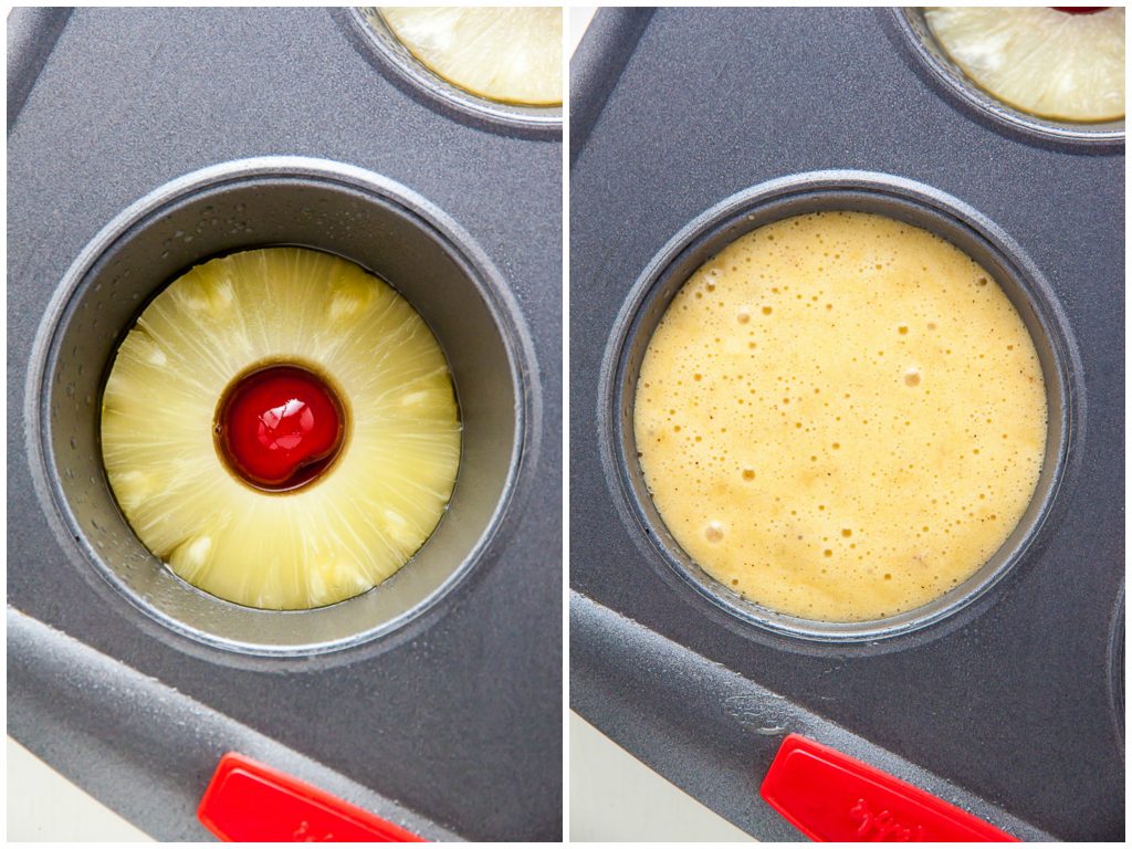 Mini Pineapple Upside-Down Cake Pan with batter.