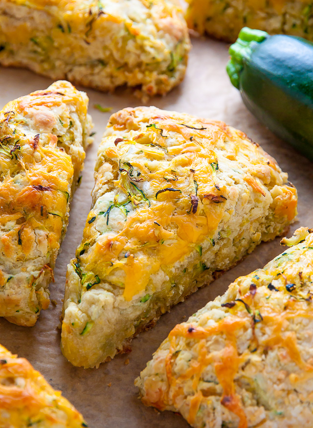 My favorite savory scone recipe loaded with sharp cheddar cheese and fresh zucchini! Who knew veggies could taste this good!?