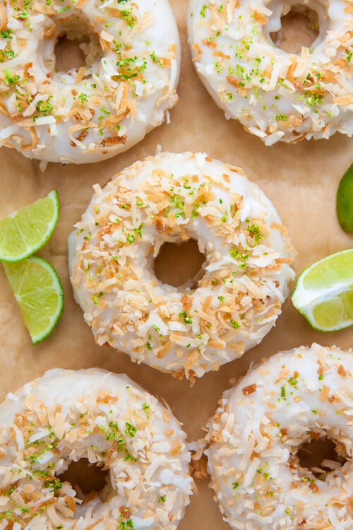 Fluffy and flavorful Key Lime Coconut Donuts are baked, not fried, and ready in less than 30 minutes!