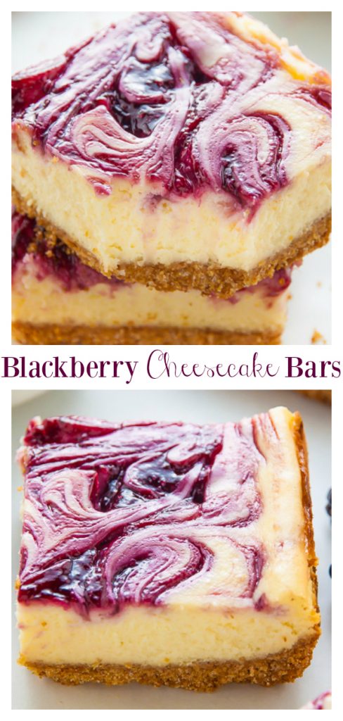 Fresh and Fruity Blackberry Cheesecake Bars! Creamy and rich, these taste just as good as regular cheesecake but MUCH easier to make.