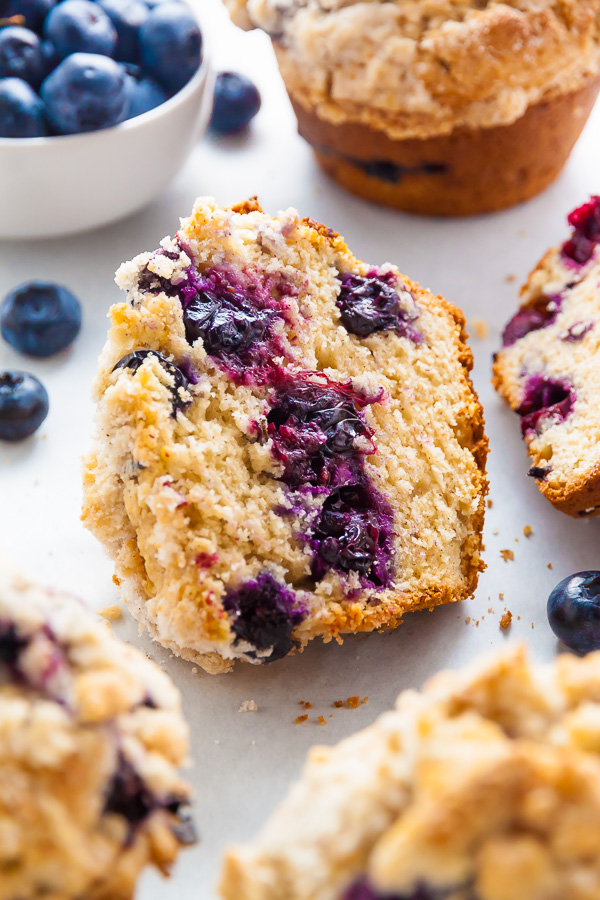 Giant Blueberry Muffin that's been cut in half. 