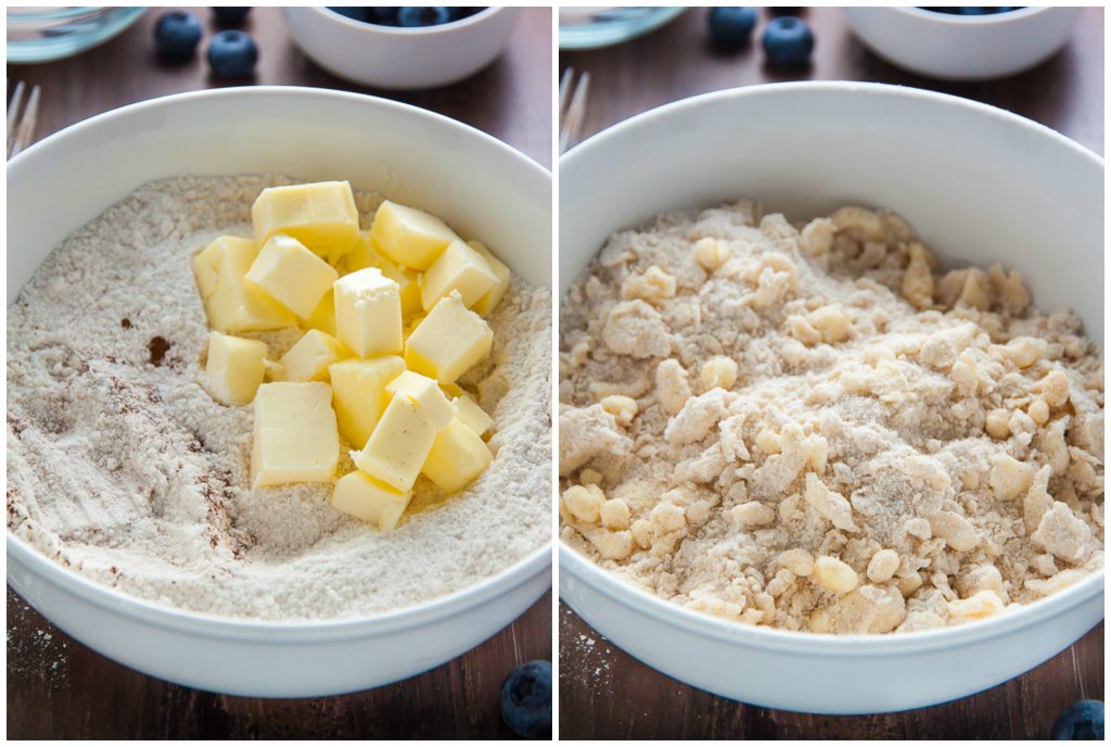 Ingredients in a bowl for streusel topping.