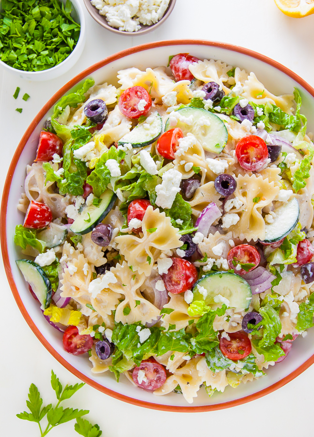 20-Minute Greek Pasta Salad - Baker by Nature