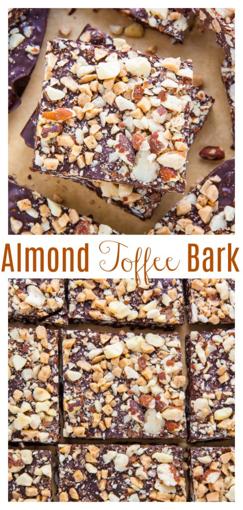 Roasted Almond Toffee Bark made with 3 simple ingredients! It's perfect for homemade holiday gifts!