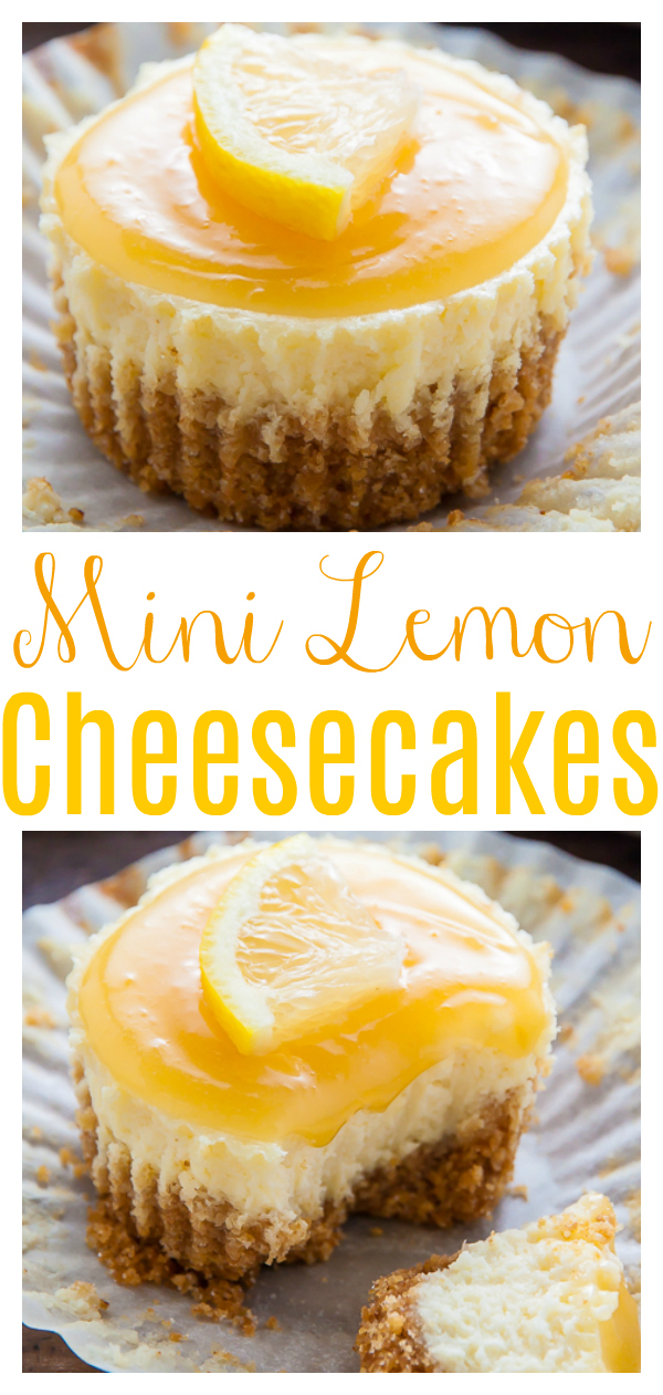 Sweet and creamy Lemon Ricotta Cheesecake Cupcakes! Everything you love about lemon cheesecake, but in mini form. Made in a muffin tin, these Bite-Sized Lemon Cheesecakes are so easy and always a crowd-pleaser!
