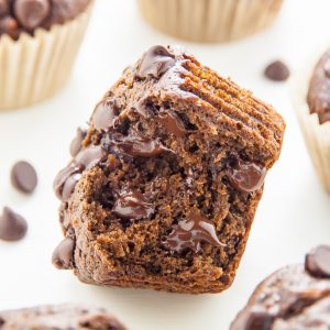 Healthy Double Chocolate Banana Muffins! Devilishly decadent and only 181 calories per serving.