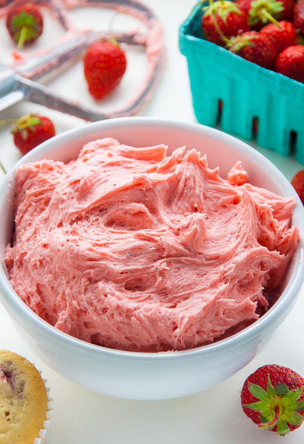 Soft and Fluffy Fresh Strawberry Cupcakes topped with homemade Strawberry Buttercream!