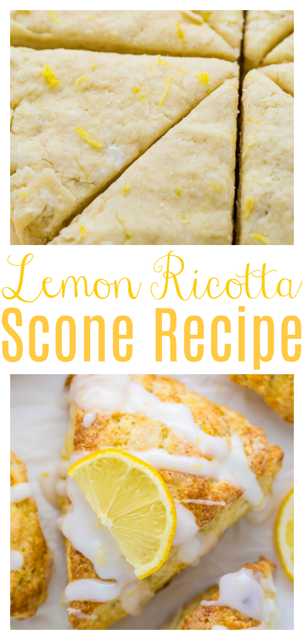 My lemon ricotta scones are soft, fluffy, and sweet as sunshine. Flavored with tons of real lemon flavor and topped with a sweet lemon glaze, these flaky scones make any morning a little brighter! Delicious with a cup of coffee or tea!