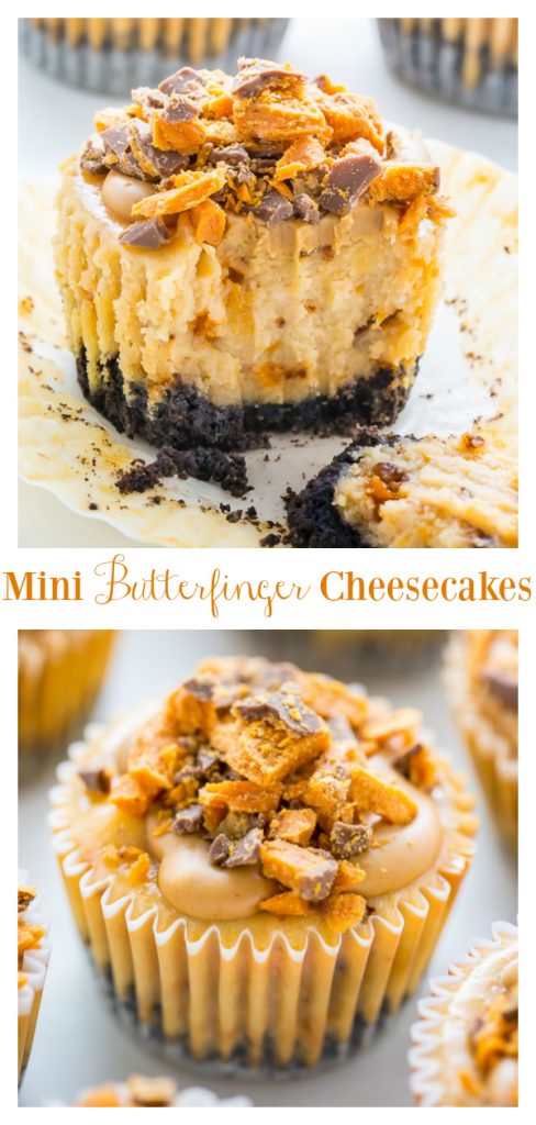 Incredibly delicious Mini PEANUT BUTTER Butterfinger Cheesecakes!