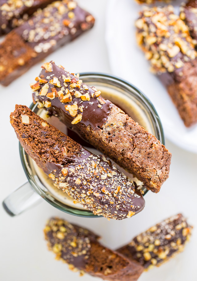 My homemade Chocolate Pecan Biscotti is crunchy, flavorful, and perfect with a cup of coffee!