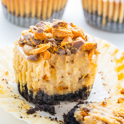 Mini Peanut Butter Butterfinger Cheesecakes - Baker by Nature