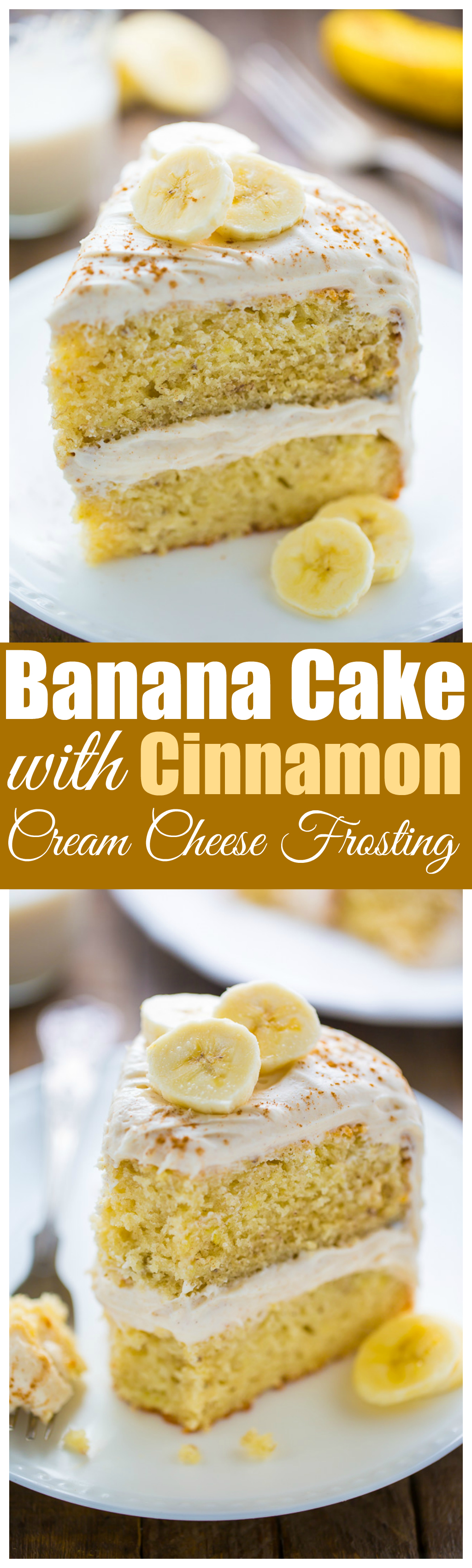 Supremely moist Banana Cake with Cinnamon Cream Cheese Frosting! YUM.