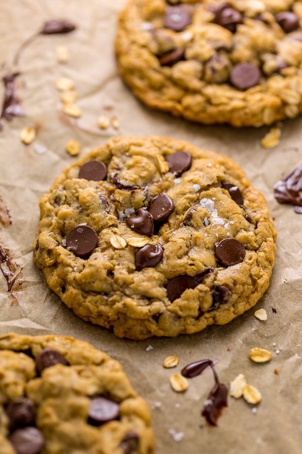 Thick and Chewy Oatmeal Chocolate Chip Cookies!