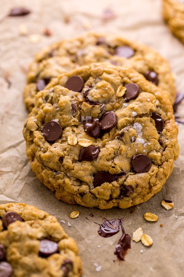 Thick and Chewy Oatmeal Chocolate Chip Cookies!