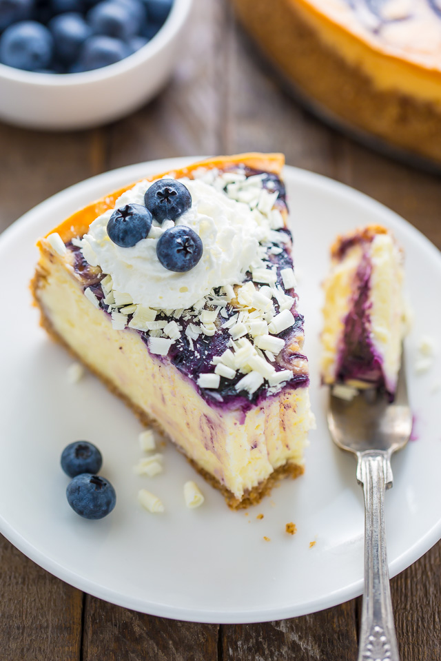 Rich and creamy White Chocolate Blueberry Cheesecake!