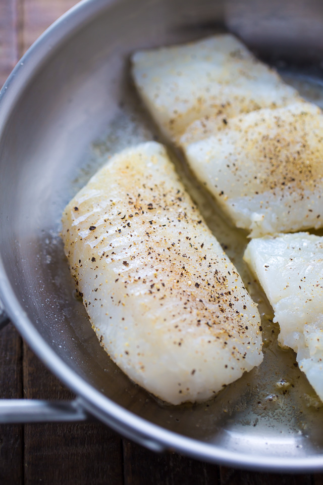 A quick and easy recipe for Pan-Seared Cod in White Wine Tomato Basil Sauce!