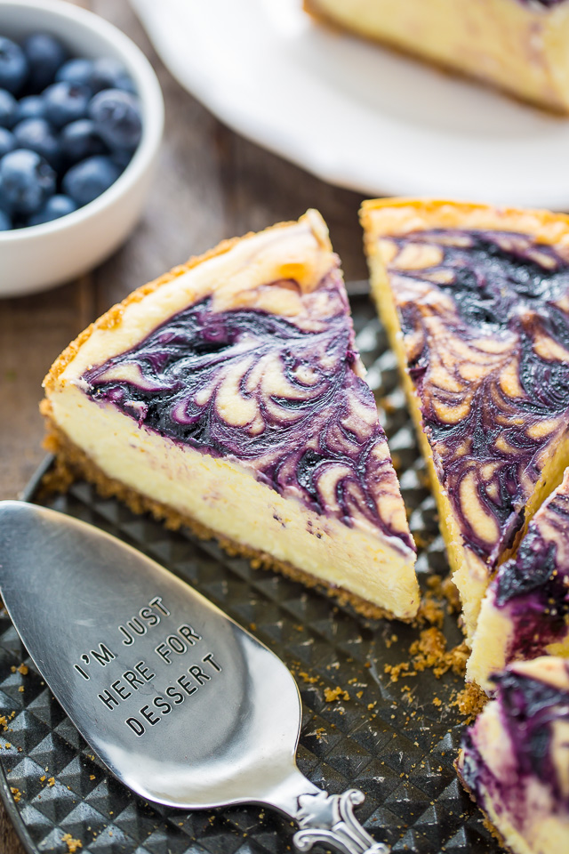 Rich and creamy White Chocolate Blueberry Cheesecake!