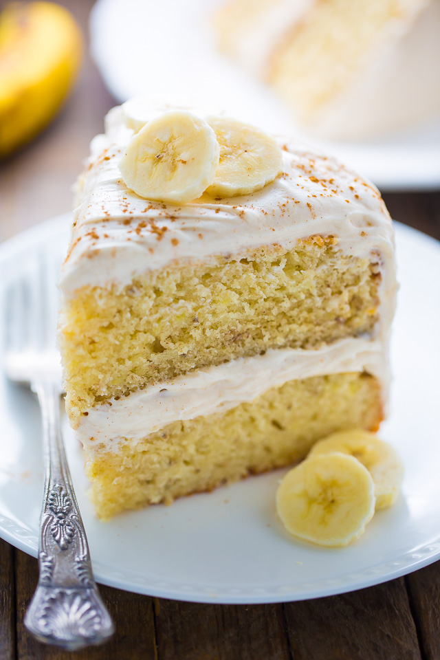 Supremely moist Banana Cake with Cinnamon Cream Cheese Frosting! YUM.