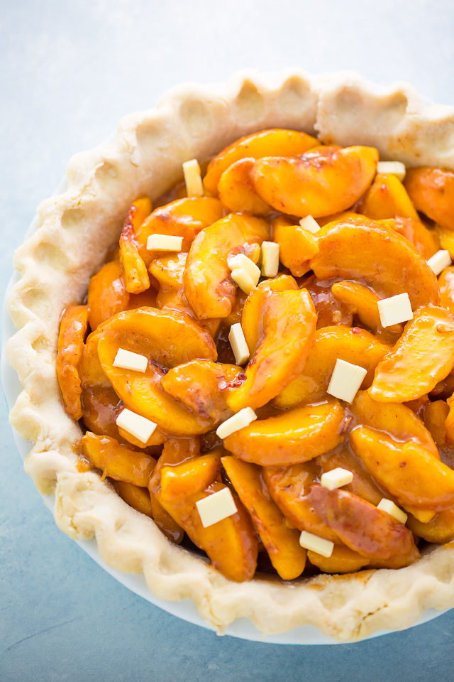 Butter pie crust with peach pie filling. 