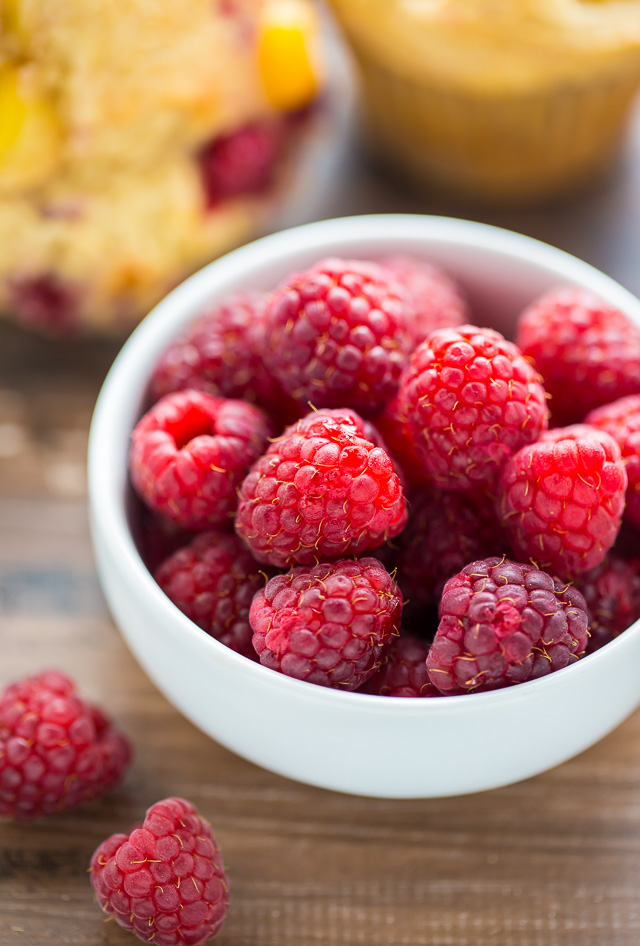 Sweet and fruity Raspberry Peach Muffins! My favorite Summer breakfast!